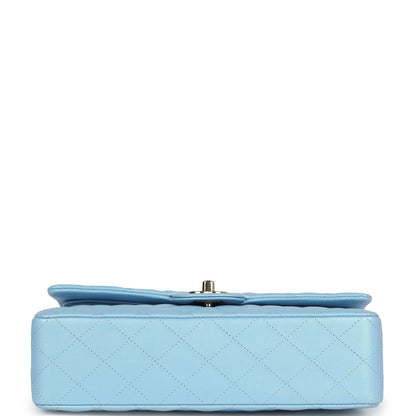 Chanel Medium Classic Double Flap Bag Light Blue Iridescent Calfskin Gold Hardware