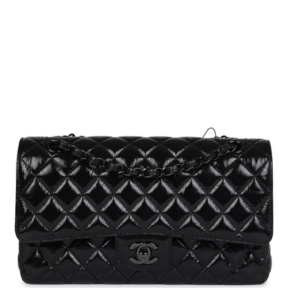Chanel Medium Classic Double Flap Bag So Black Shiny Aged Calfskin Black Hardware
