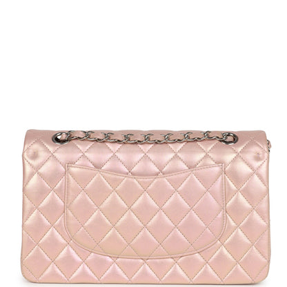Chanel Medium Classic Double Flap Bag Pink Iridescent Lambskin Silver Hardware