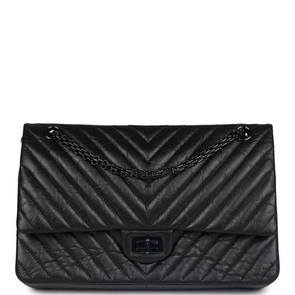 Chanel Medium Chevron Reissue 226 2.55 Flap Bag So Black Aged Calfskin Black Hardware