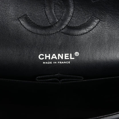 Chanel Medium Classic Double Flap Bag Black Crumpled Patent Leather Silver Hardware
