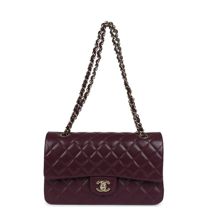 Chanel Medium Classic Double Flap Bag Burgundy Caviar Light Gold Hardware