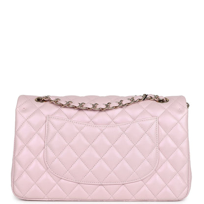 Chanel Medium Classic Double Flap Bag Pink Iridescent Lambskin Light Gold Hardware
