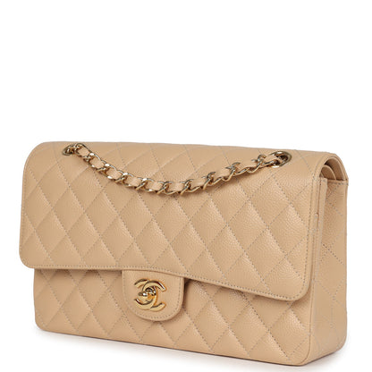 Chanel Medium Classic Double Flap Beige Caviar Gold Hardware