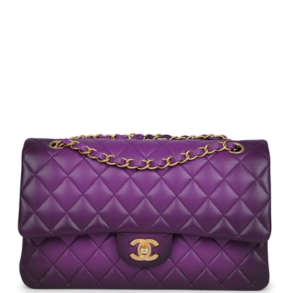 Chanel Medium Classic Double Flap Bag Purple Ombre Lambskin Brushed Gold Hardware