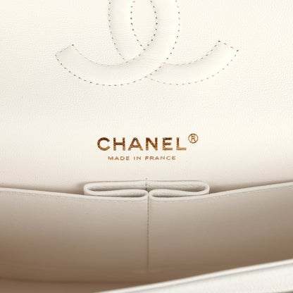 Chanel Medium Classic Double Flap White Caviar Light Gold Hardware