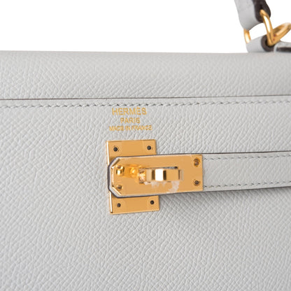 Hermes Kelly 25 Sellier Bleu Glacier Epsom Gold Hardware