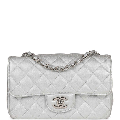 Chanel Mini Rectangular Flap Bag Silver Calfskin Silver Hardware