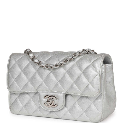 Chanel Mini Rectangular Flap Bag Silver Calfskin Silver Hardware