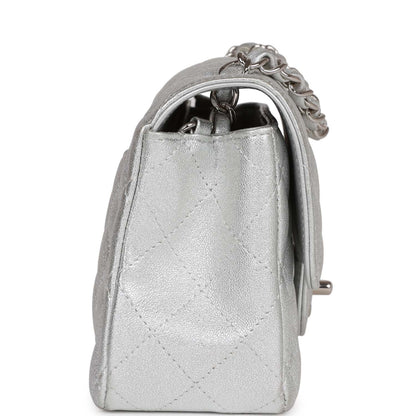 Chanel Mini Rectangular Flap Bag Silver Calfskin Silver Hardware