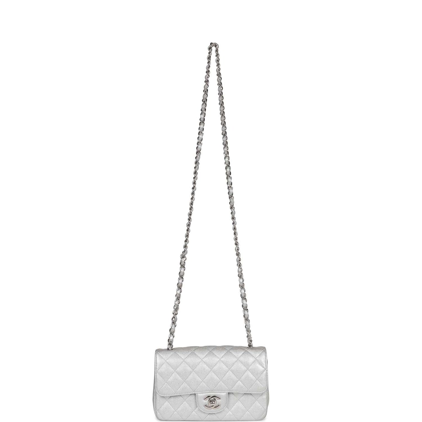 Chanel Mini Rectangular Flap Bag Silver Calfskin Silver Hardware