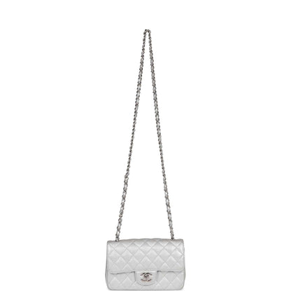 Chanel Mini Rectangular Flap Bag Silver Calfskin Silver Hardware
