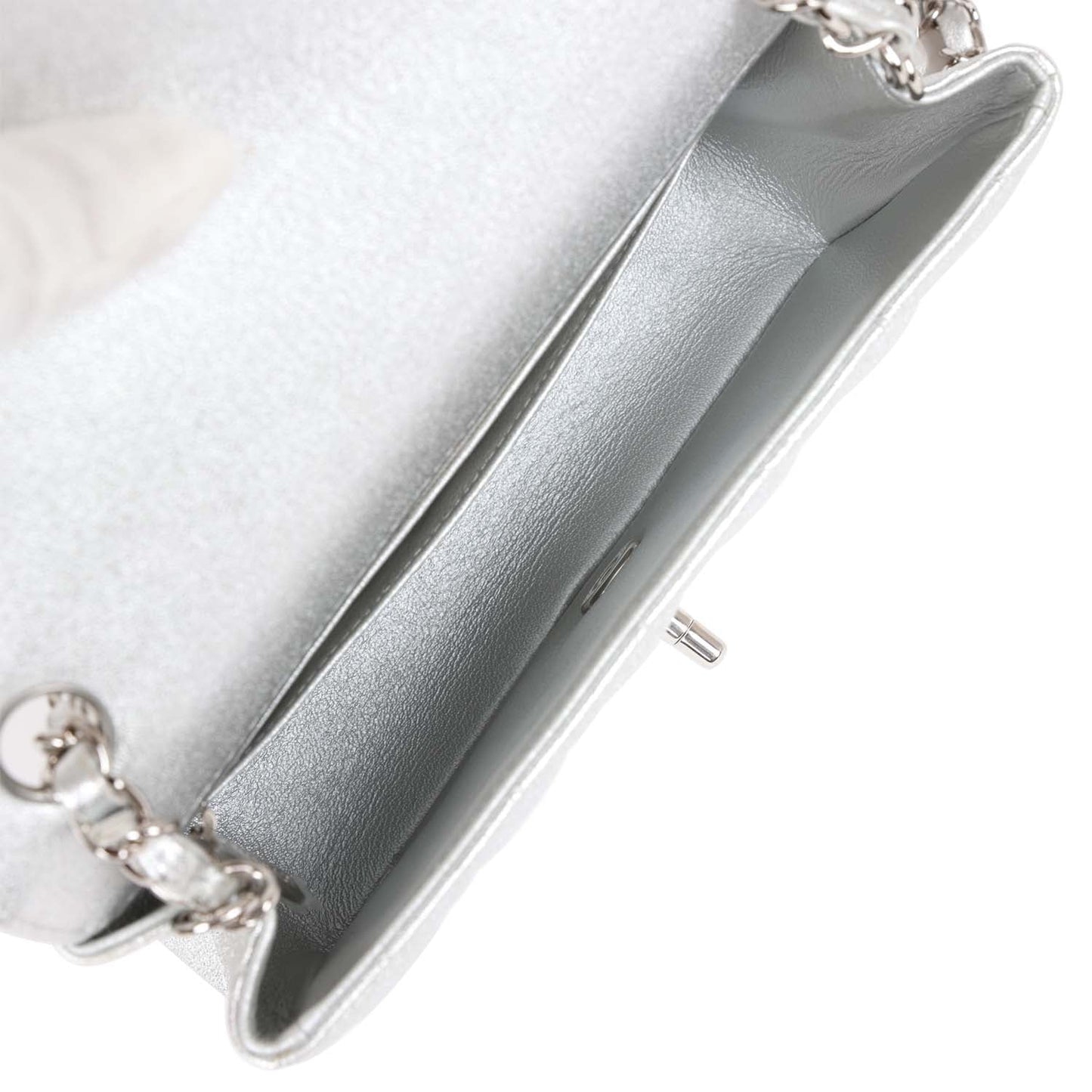 Chanel Mini Rectangular Flap Bag Silver Calfskin Silver Hardware