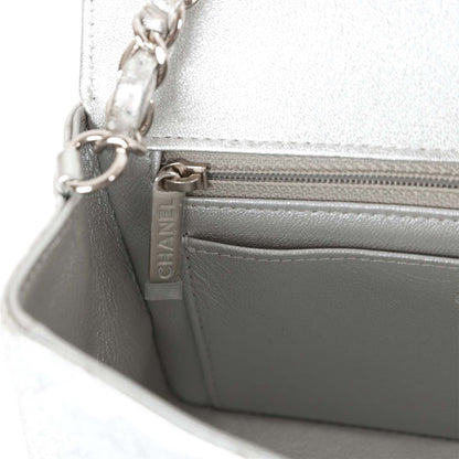 Chanel Mini Rectangular Flap Bag Silver Calfskin Silver Hardware
