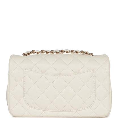 Chanel Mini Rectangular Flap Bag White Lambskin Light Gold Hardware
