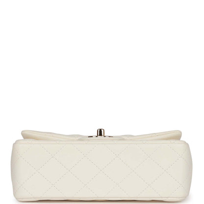 Chanel Mini Rectangular Flap Bag White Lambskin Light Gold Hardware