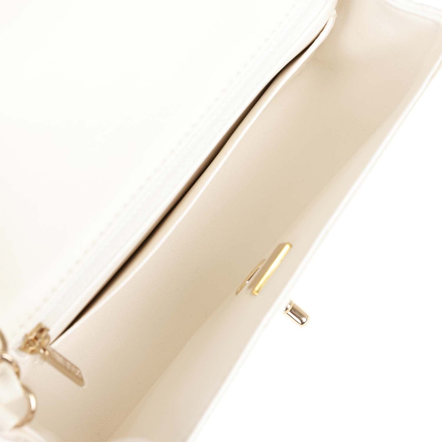 Chanel Mini Rectangular Flap Bag White Lambskin Light Gold Hardware