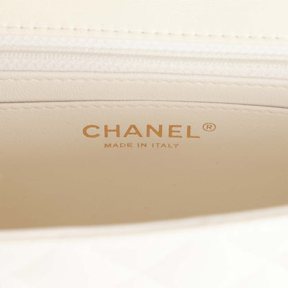 Chanel Mini Rectangular Flap Bag White Lambskin Light Gold Hardware