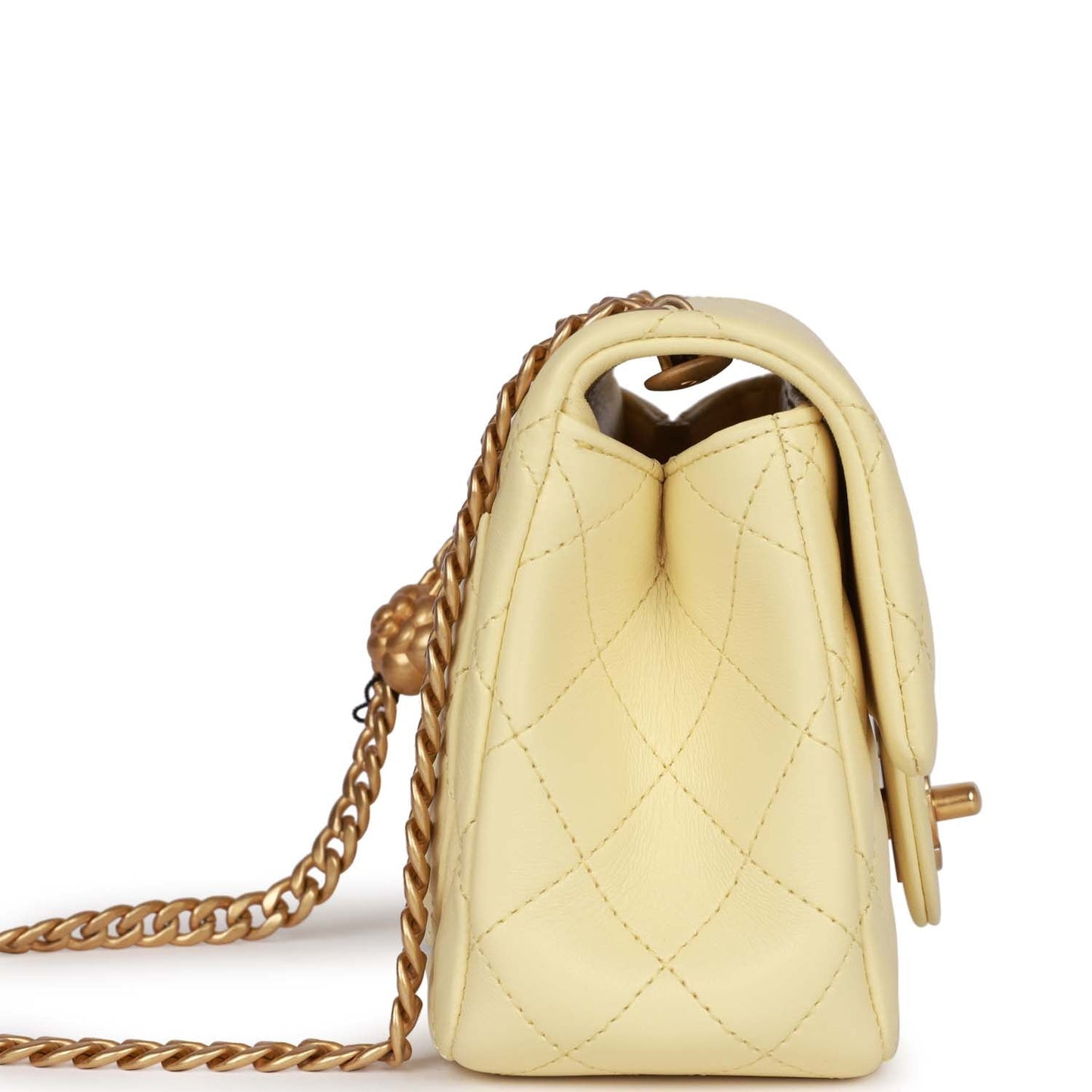 Chanel Camellia Crush Mini Square Flap Yellow Lambskin Antique Gold Hardware
