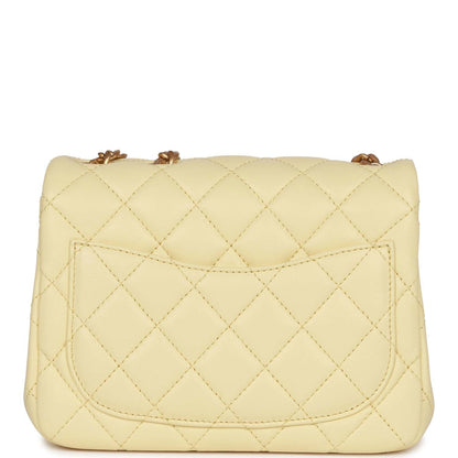 Chanel Camellia Crush Mini Square Flap Yellow Lambskin Antique Gold Hardware
