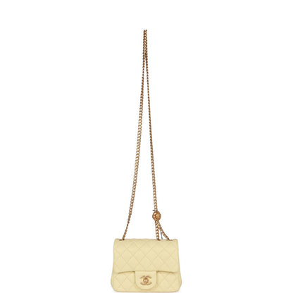 Chanel Camellia Crush Mini Square Flap Yellow Lambskin Antique Gold Hardware