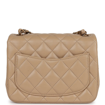 Chanel Mini Square Flap Bag Beige Lambskin Light Gold Hardware