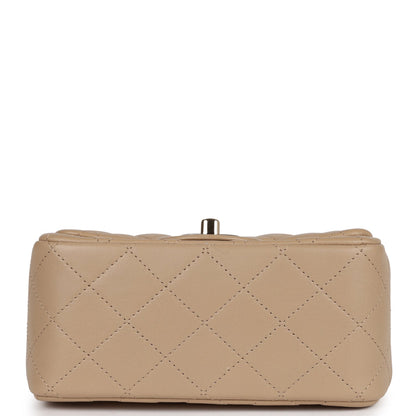 Chanel Mini Square Flap Bag Beige Lambskin Light Gold Hardware