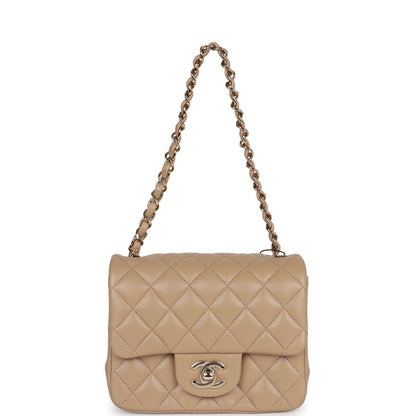 Chanel Mini Square Flap Bag Beige Lambskin Light Gold Hardware