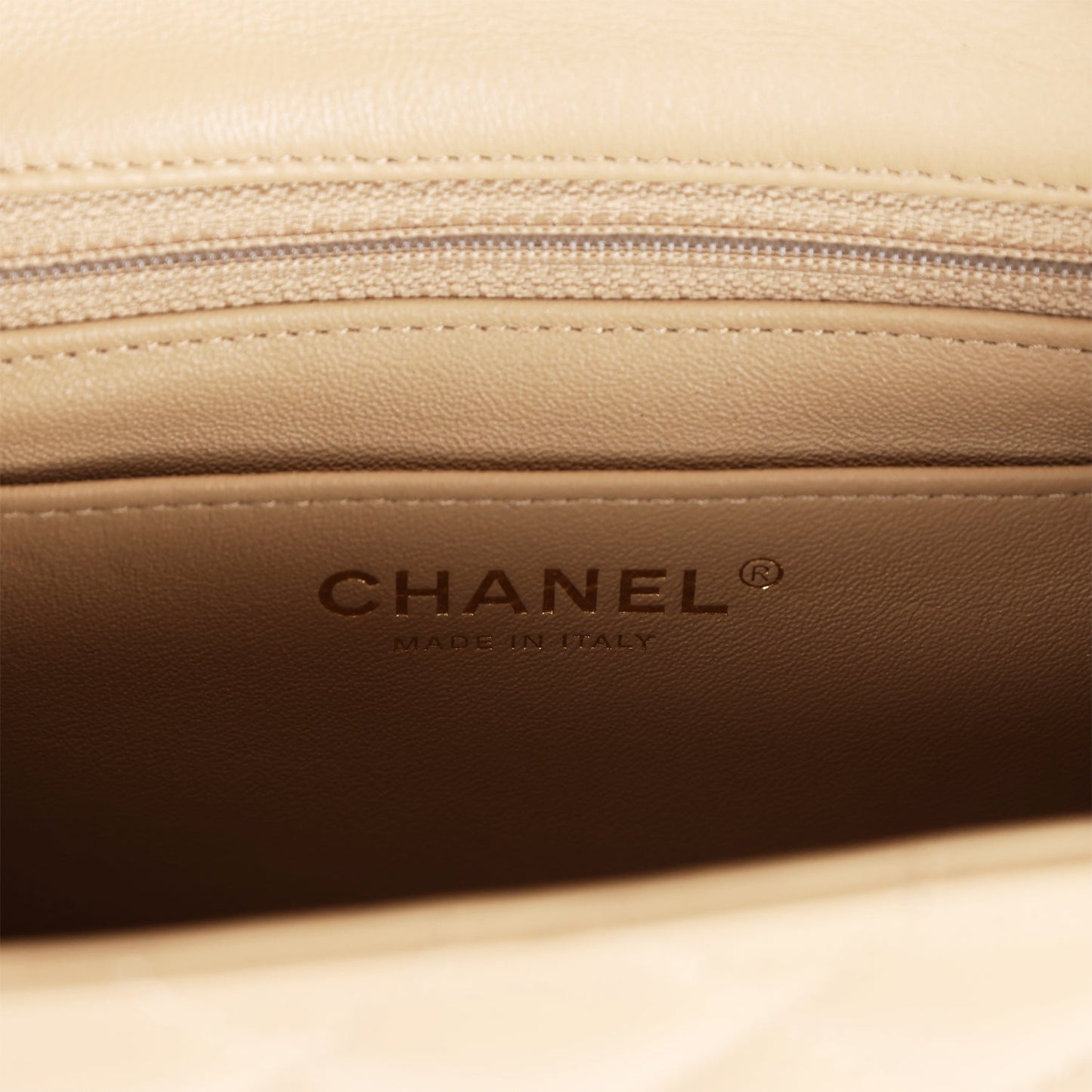 Chanel Mini Square Flap Bag Beige Lambskin Light Gold Hardware