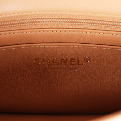 Chanel Mini Rectangular Flap with Top Handle Beige Lambskin Light Gold Hardware