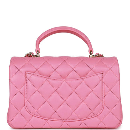Chanel Rectangular Mini Flap Bag with Top Handle Pink Lambskin Light Gold Hardware