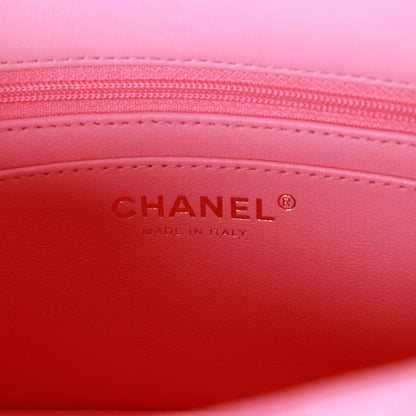 Chanel Rectangular Mini Flap Bag with Top Handle Pink Lambskin Light Gold Hardware