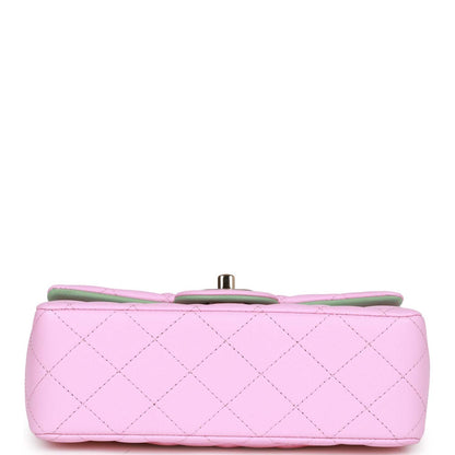 Chanel Mini Rectangular Flap with Top Handle Pink and Green Lambskin Light Gold Hardware