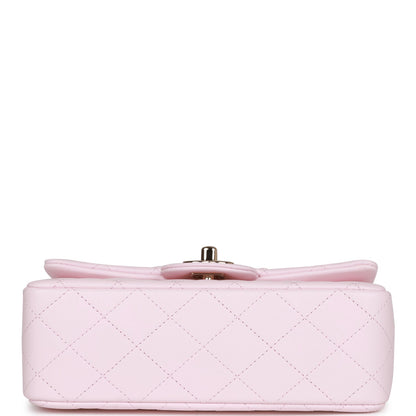 Chanel Mini Rectangular Flap Bag with Top Handle Light Pink Lambskin Light Gold Hardware