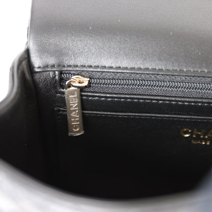 Chanel Mini Rectangular Flap Bag with Top Handle Black Lambskin Light Gold Hardware