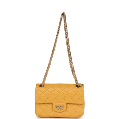 Chanel Mini Reissue 224 2.55 Flap Yellow Aged Calfskin Antique Gold Hardware