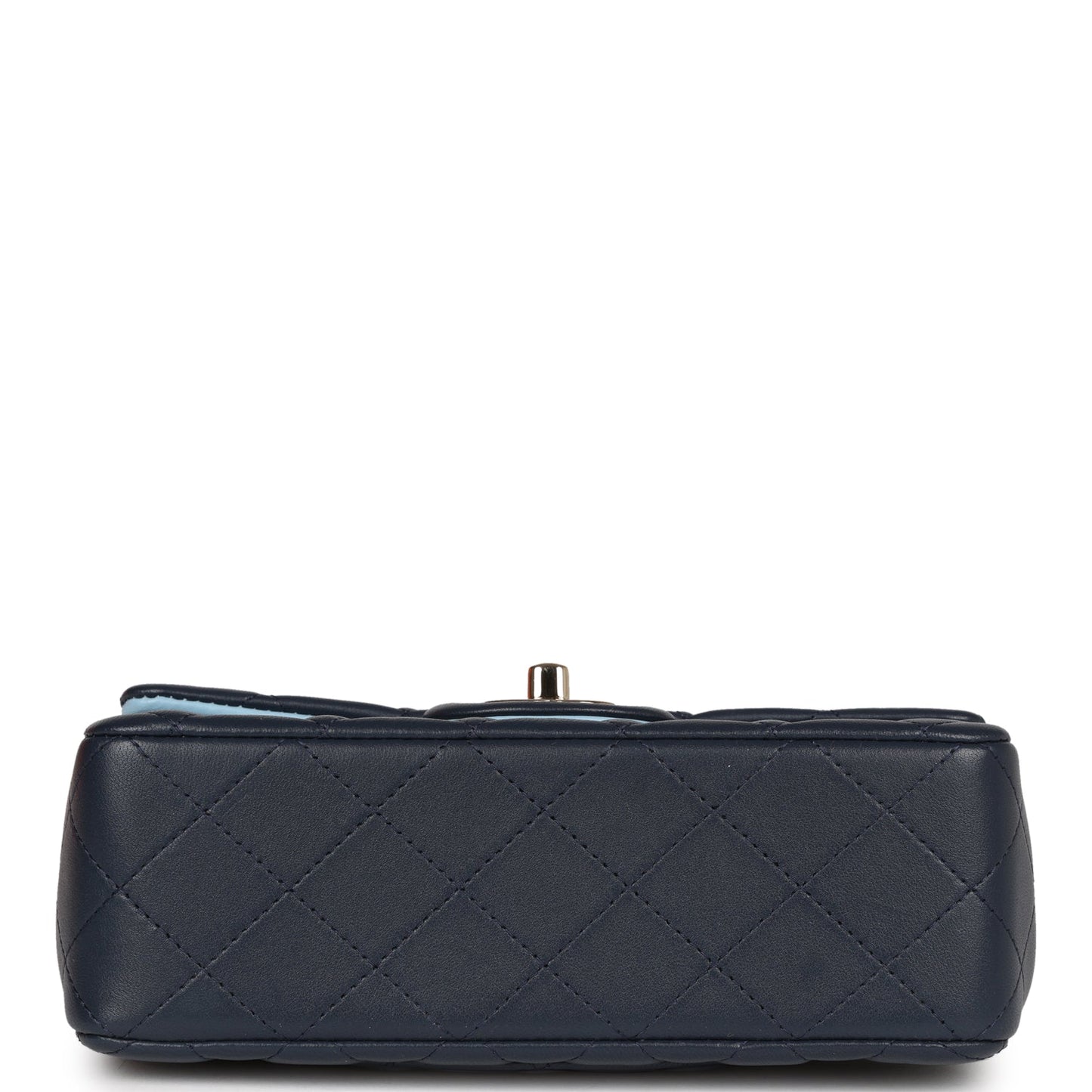 Chanel Mini Rectangular Flap Bag with Top Handle Dark Blue Lambskin Light Gold Hardware