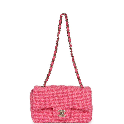Chanel Mini Classic Rectangular Flap Bag Pink Tweed Gold Hardware