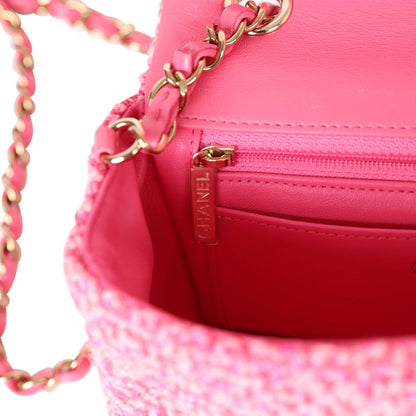 Chanel Mini Classic Rectangular Flap Bag Pink Tweed Gold Hardware