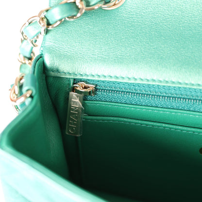 Chanel Mini Classic Rectangular Flap Iridescent Green Lambskin Light Gold Hardware
