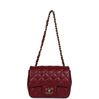 Chanel Mini Classic Square Flap Burgundy Lambskin Gold Hardware