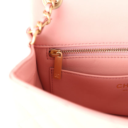 Chanel Mini Pearl Crush Rectangular Flap Dark Pink Lambskin Brushed Gold Hardware