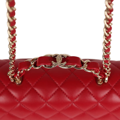 Chanel Mini Rectangular Flap with Top Handle Red Lambskin Light Gold Hardware