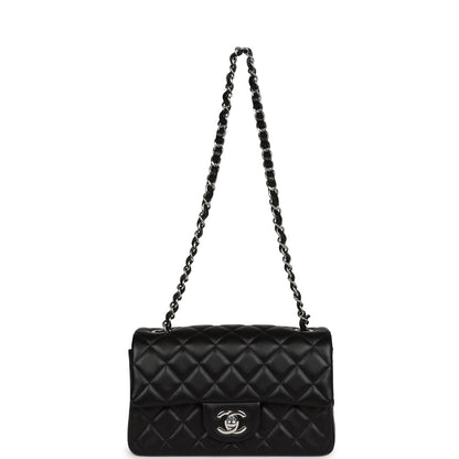 Chanel Mini Rectangular Flap Bag Black Lambskin Silver Hardware