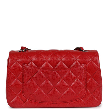 Chanel Mini Rectangular Flap Red Caviar Ruthenium Hardware
