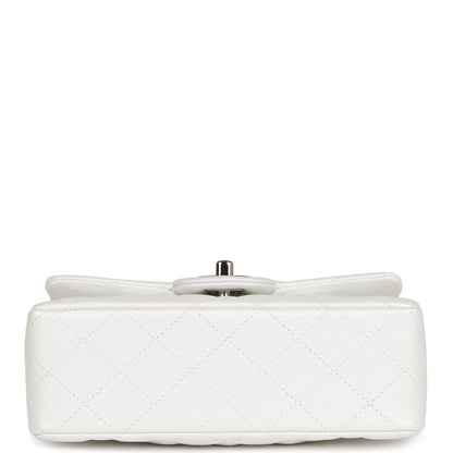 Chanel Mini Rectangular Top Handle Flap Bag White Iridescent Caviar Silver Hardware
