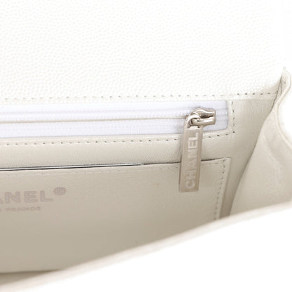 Chanel Mini Rectangular Top Handle Flap Bag White Iridescent Caviar Silver Hardware