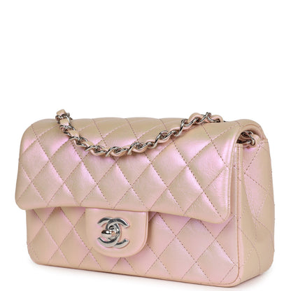 Chanel Mini Rectangular Flap Bag Pink Iridescent Calfskin Silver Hardware