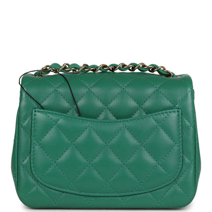 Chanel Mini Square Flap Bag Green Lambskin Gold Hardware