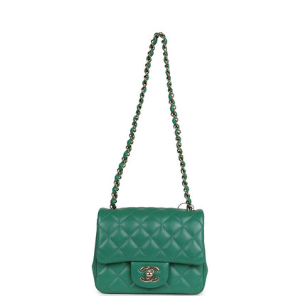 Chanel Mini Square Flap Bag Green Lambskin Gold Hardware